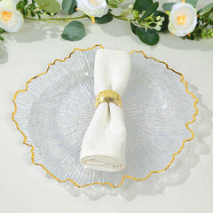 6-Pack Plastic Round Charger Plates 13" in Clear Reef Design with Gold Rim, Decorative Dinner Party Serving Plates
