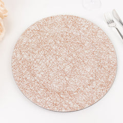 6-Pack Acrylic Round Charger Plates 13" in Rose Gold with Glitter Abstract Lines Pattern, Decorative Dinner Party Charger Tableware
