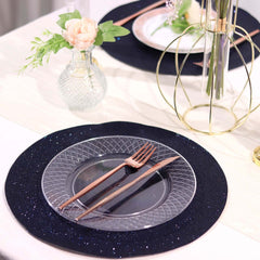 6-Pack Placemats Glitter Design Navy Blue Sparkle Round - Non-Slip Decorative Dining Table Mats 13"