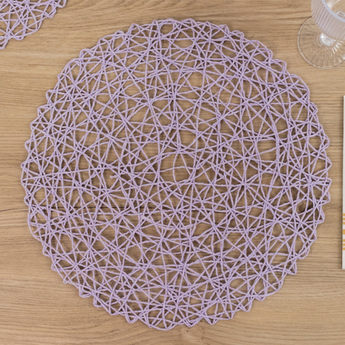 6-Pack Table Placemats Woven Fiber Design Lavender Lilac Round - Disposable Mats for Dining and Events 15"