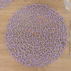 6-Pack Table Placemats Woven Fiber Design Lavender Lilac Round - Disposable Mats for Dining and Events 15"