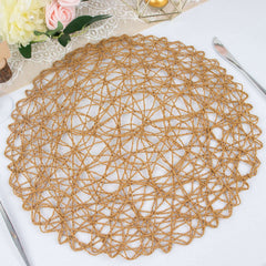 6-Pack Table Placemats Woven Fiber Design Natural Round - Disposable Mats for Dining and Events 15"