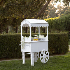 6ft White Dessert Cart Display Stand with Wheels for Party Decorated Candy Cart for Birthdays Weddings