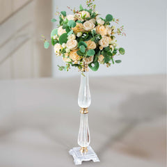 Acrylic Crystal Pillar Candle Stand Gold/Clear - Table Centerpiece and Wedding Flower Bowl Pedestal 24"